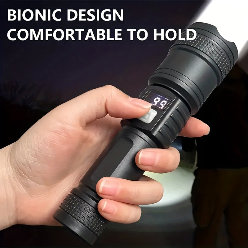 High Beam Long Range Flashlight, Super Bright Large Aperture Telescopic Zoom Torch, USB Rechargeable LED Searchlight, Drop-Proof Non-Slip Grip, Home Power Outage Emergency Light, Outdoor Tactical Flashlight, IP65 Waterproof