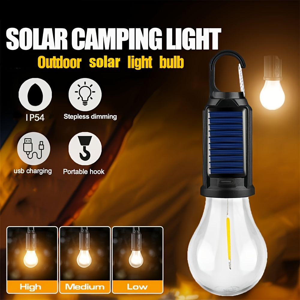 Solar tent bulb rechargeable portable LED lantern 3 lighting modes tent light, with clip hook, suitable for hiking, backpacking, emergency power outages, IP54 protection rating
