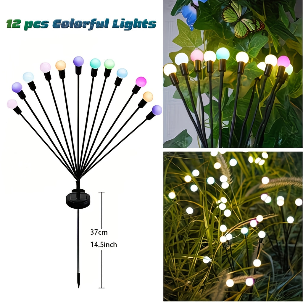 12 Solar Firefly Lights & 8 Solar Lawn Lights, IP44 Protection Rating, Designed to Illuminate Outdoor Pathways. Perfect for Enhancing Ambiance During New Year, Ramadan, and Lighting Up Home Courtyards and Gardens. Solar Spotlight