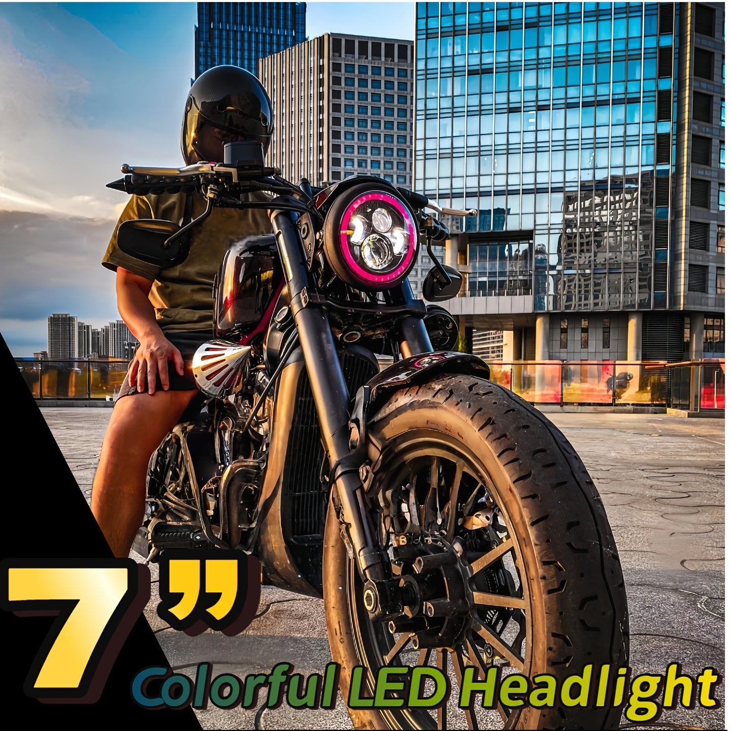 7-Inch Headlight Round Headlight with High/Low Beam and Daytime Running Light, Colored Angle Eye Light, Suitable for Cars and Motorcycles, No Battery Included