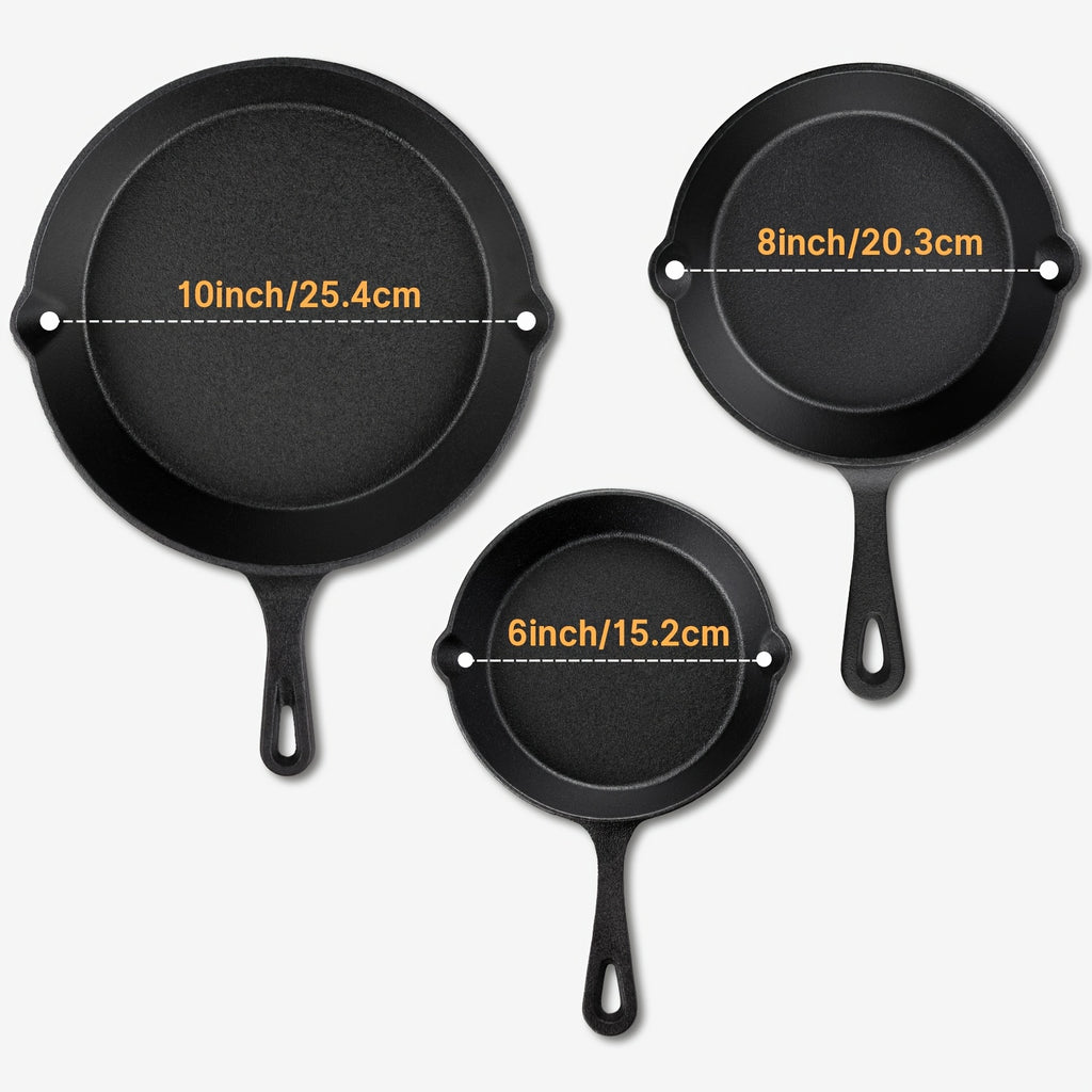 1/3/4 Pcs Cast Iron Skillet Set, Heavy-Duty Pre-Seasoned Frying Pan, Excellent Heat Retention, Non-Stick, Multifunctional Design with Ergonomic Handle, Ideal for Indoor and Outdoor Cooking