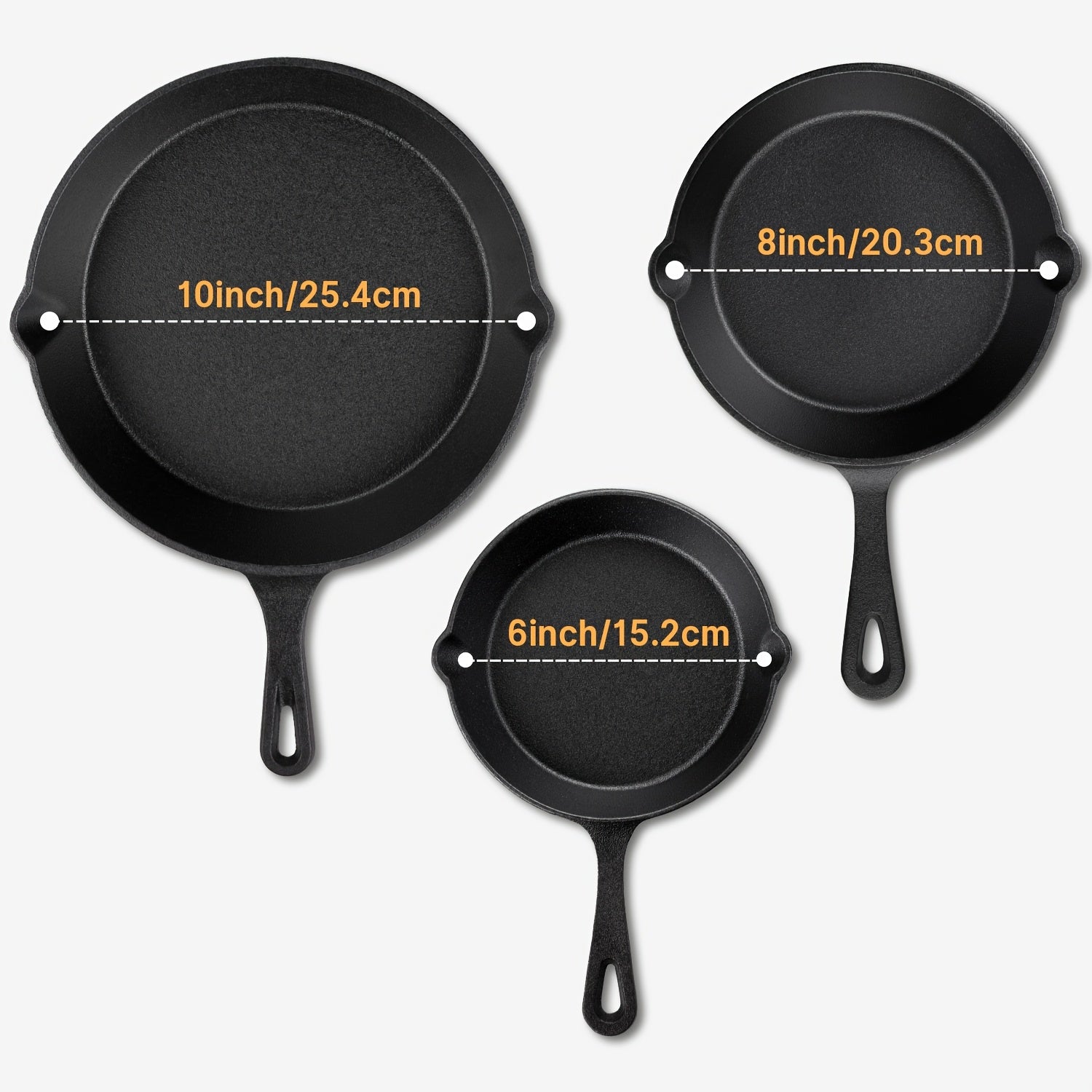 1/3/4 Pcs Cast Iron Skillet Set, Heavy-Duty Pre-Seasoned Frying Pan, Excellent Heat Retention, Non-Stick, Multifunctional Design with Ergonomic Handle, Ideal for Indoor and Outdoor Cooking