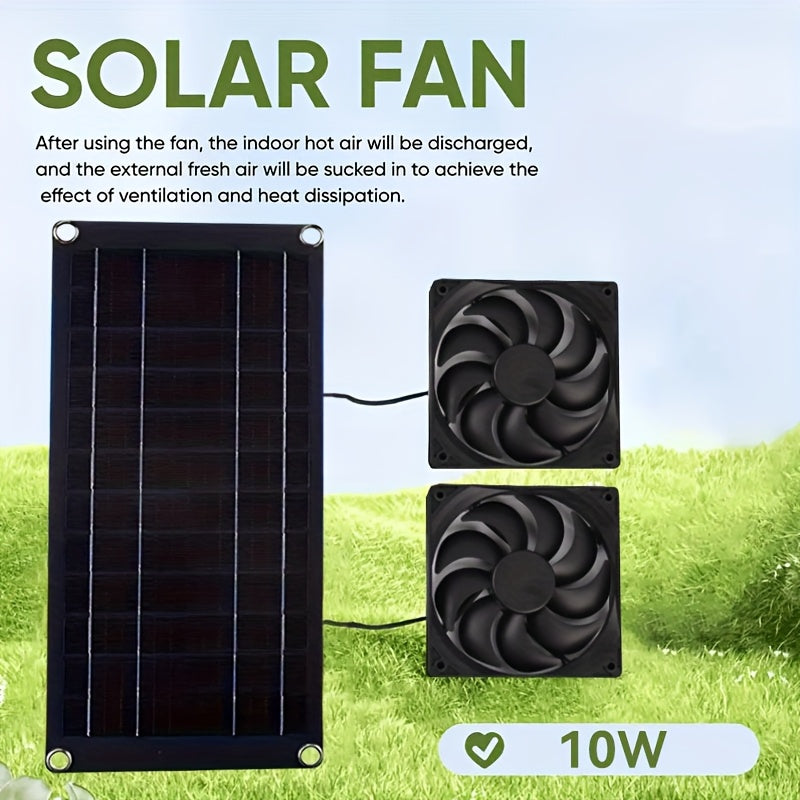 Sunant 10W Solar Panel Fan with 2 Fans, Solar Powered Electric Ventilator, Perfect for Livestock Cooling, Greenhouse Ventilation, Chicken Coop and Pet House