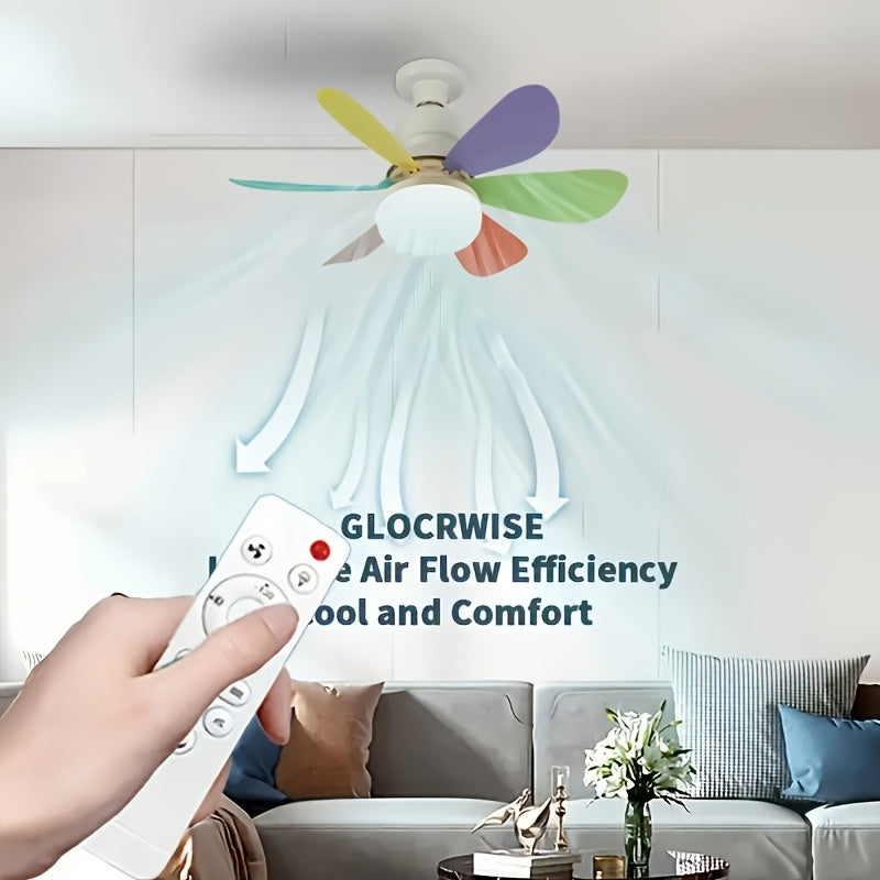1pc Modern Remote Ceiling Fan Light, 3000K-6500K Dimmable Color Changing, Quiet E26/E27 Easy Install, Small Base Bulb Replacement, for Bedroom Kitchen Living Room
