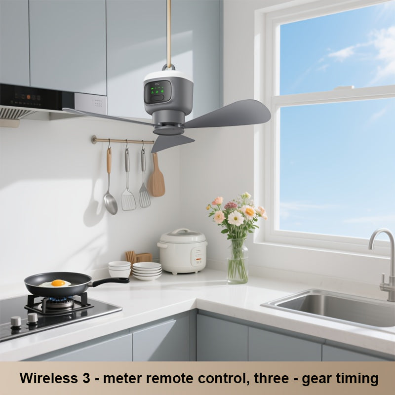 Portable Outdoor Camping Ceiling Fan with Remote, 3 Blades, 12000mAh Rechargeable Battery, USB Charging, Hook Design, Ideal for Tent Camping Emergency Use (Gray)