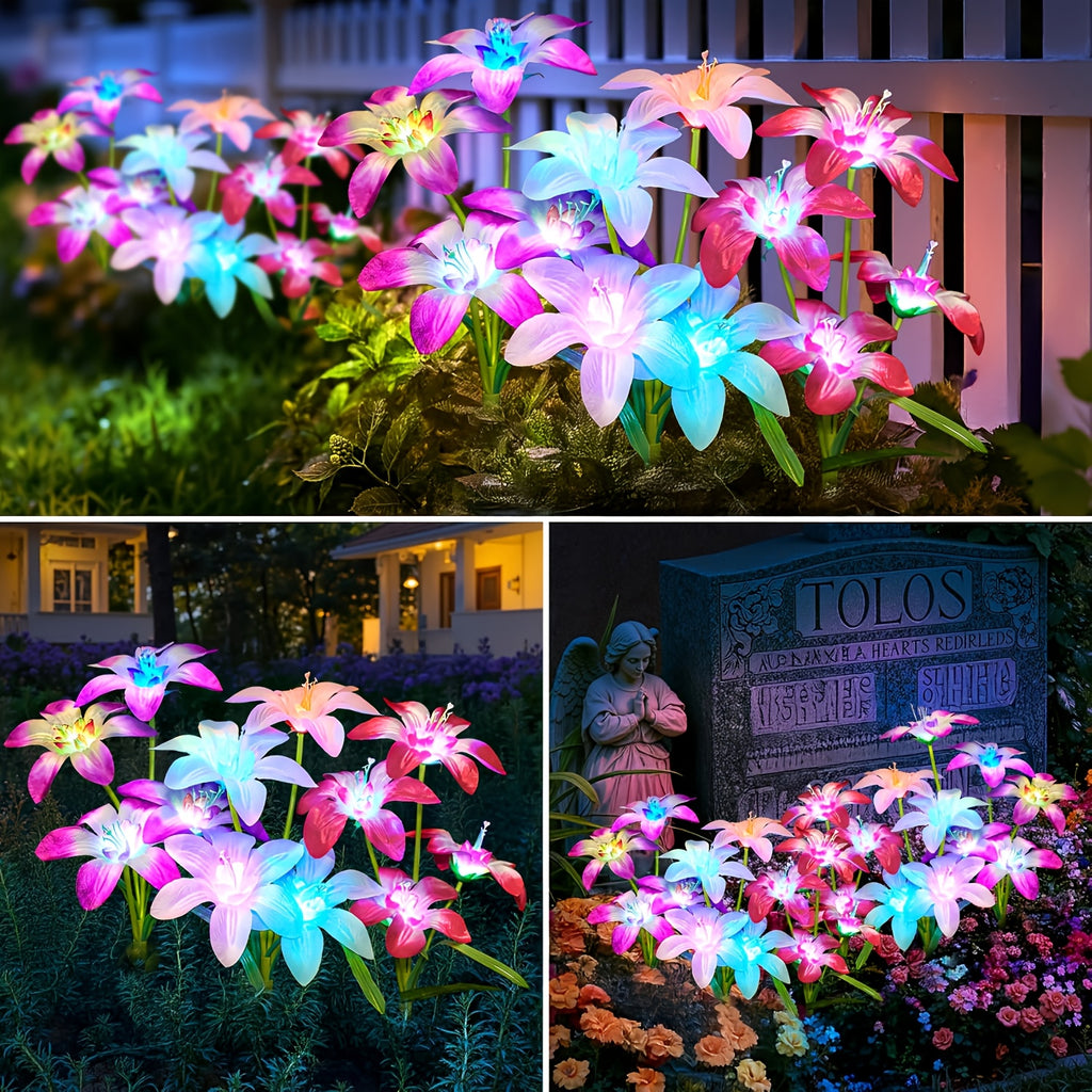 Outdoor Garden Decorative Solar Light, 2-Piece Large Lily Solar Light, 7-Color Changing Solar Flower Outdoor Light, IP44 Protection Rating Solar Light, Suitable for Courtyard, Lawn, Garden Decoration
