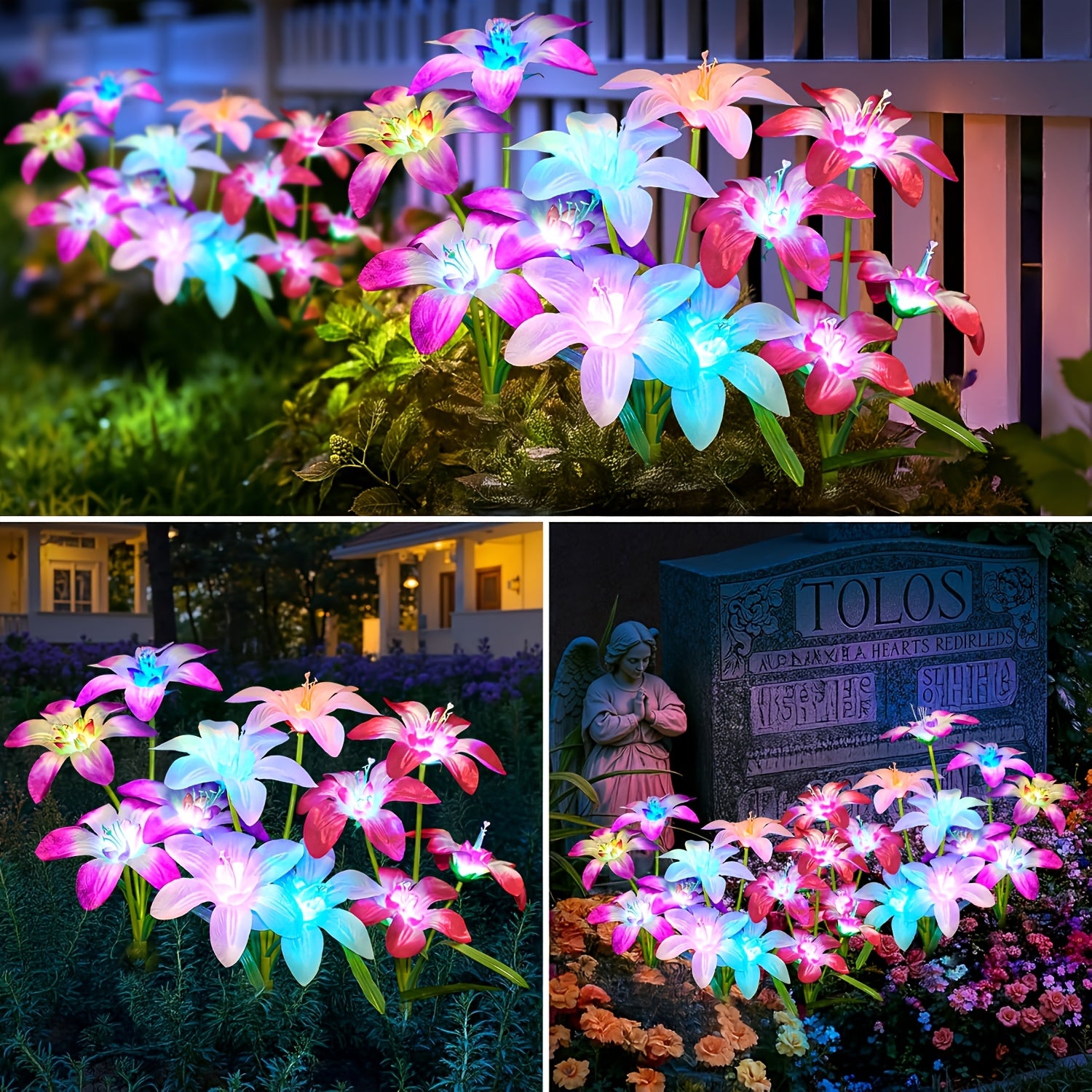 Outdoor Garden Decorative Solar Light, 2-Piece Large Lily Solar Light, 7-Color Changing Solar Flower Outdoor Light, IP44 Protection Rating Solar Light, Suitable for Courtyard, Lawn, Garden Decoration