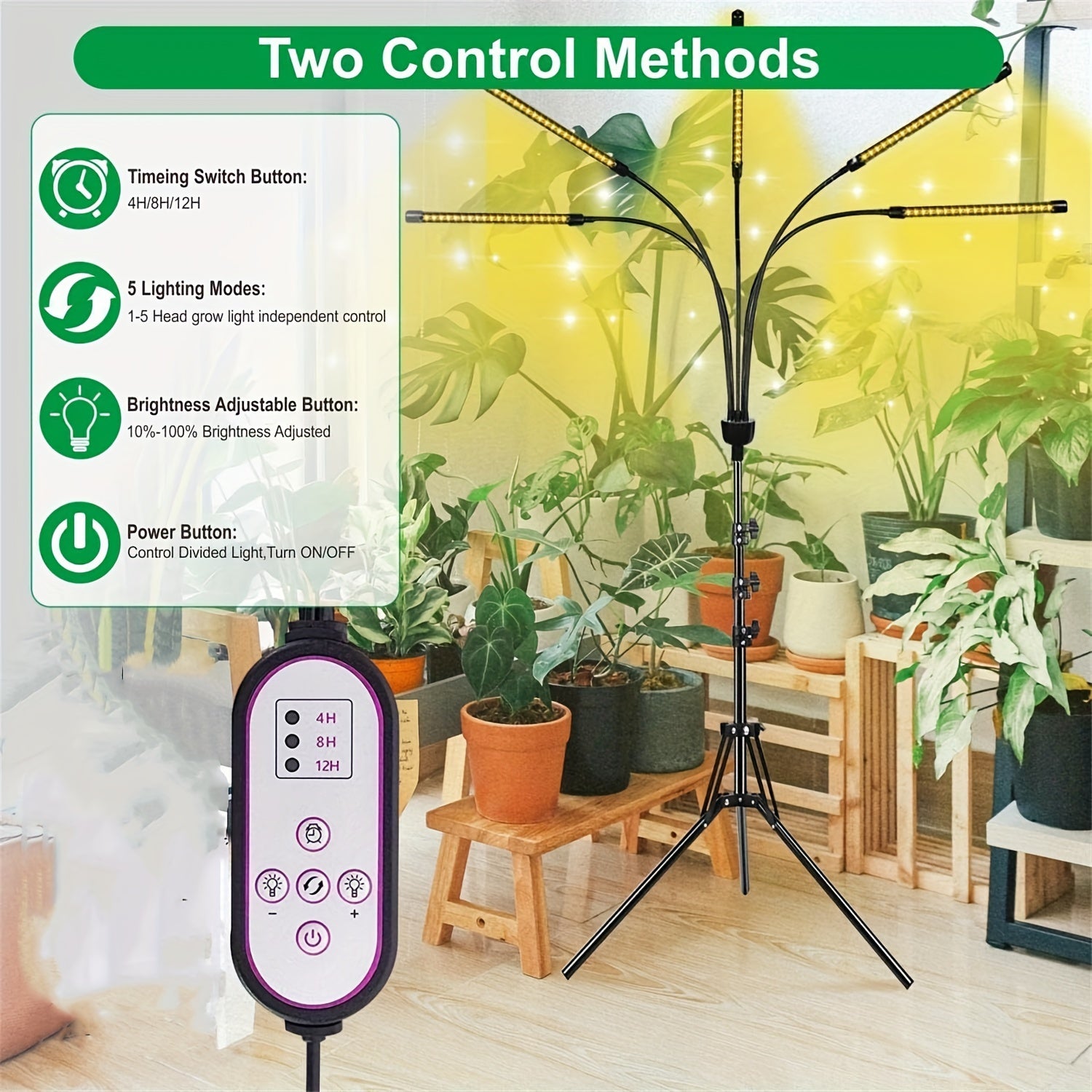 Tripod Plant Grow Light, 3000K Warm White Adjustable Stand Grow Lamp, Seedling Plant Growth Supplement Light