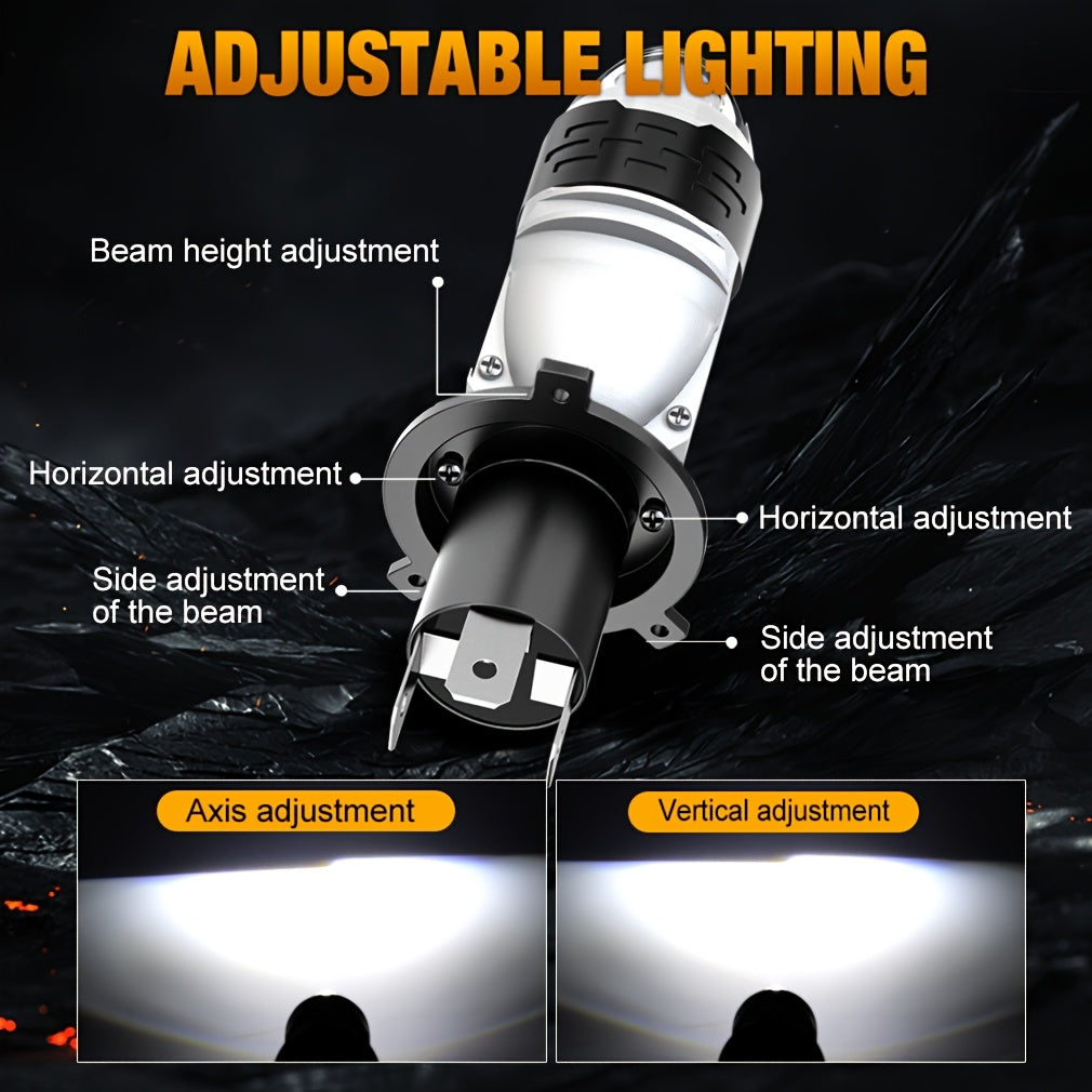 2Pcs Turbo Fan H4 LED Headlights Car H4 Mini Projector Lens 6500K Super Bright 35000 Lumens High/Low Beam Auto LED Car Light Automotive Lighting