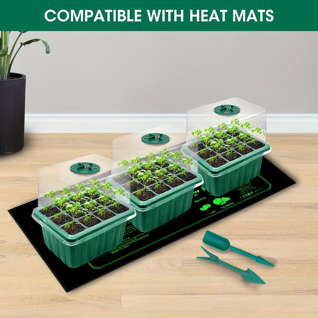 6 Cells/72 Holes Seedling Tray Kit with Timer, Self-Watering Seedling Tool Set with Grow Light, Plant Germination Tray with Lid, Heightened Cover for Greenhouse Sowing Cultivation