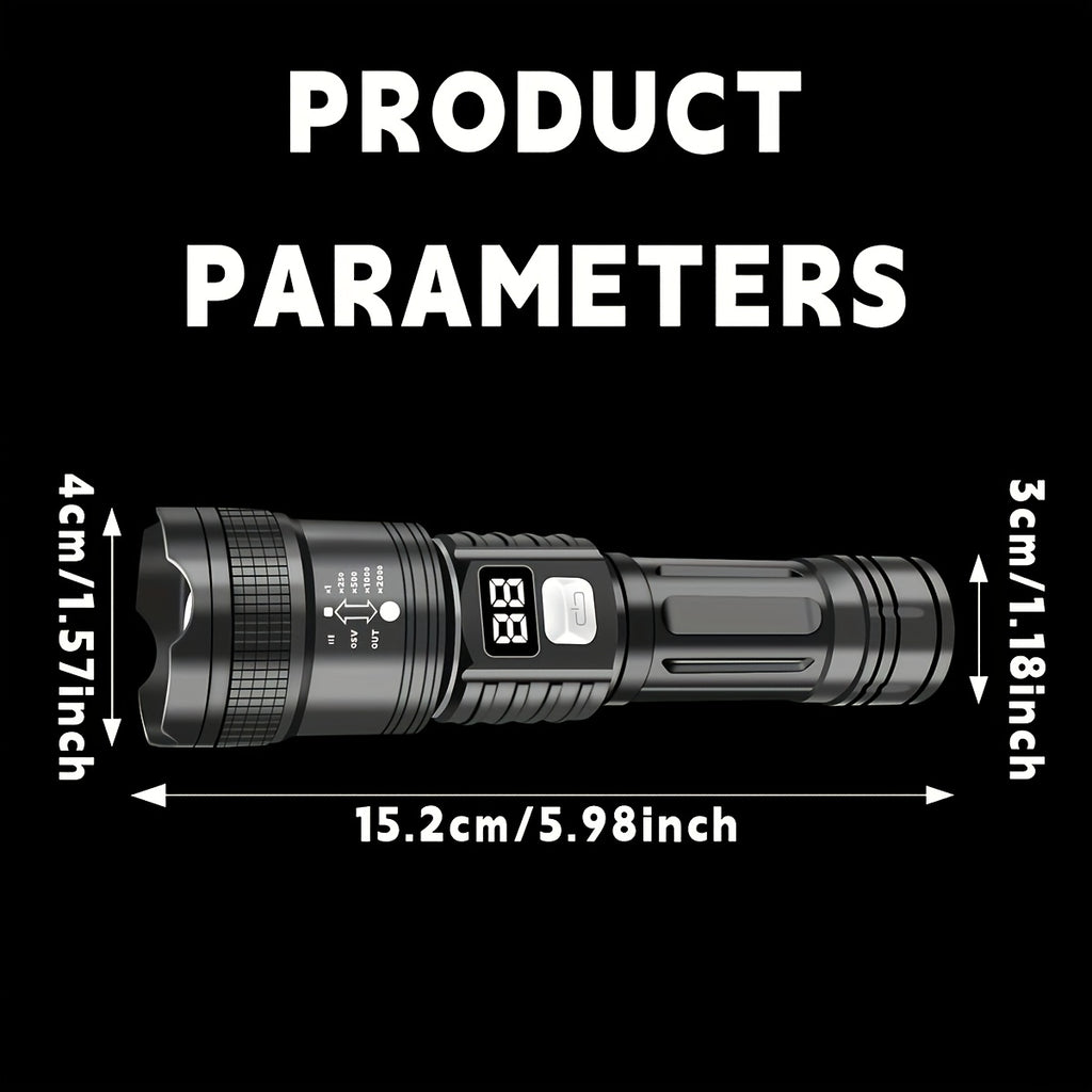 P900 LED Tactical Flashlight IP44, High Brightness Zoom Flashlight 800mAh Rechargeable Battery USB Charging Adjustable Beam Camping Outdoor Emergency Outdoor Gear Durable Structure