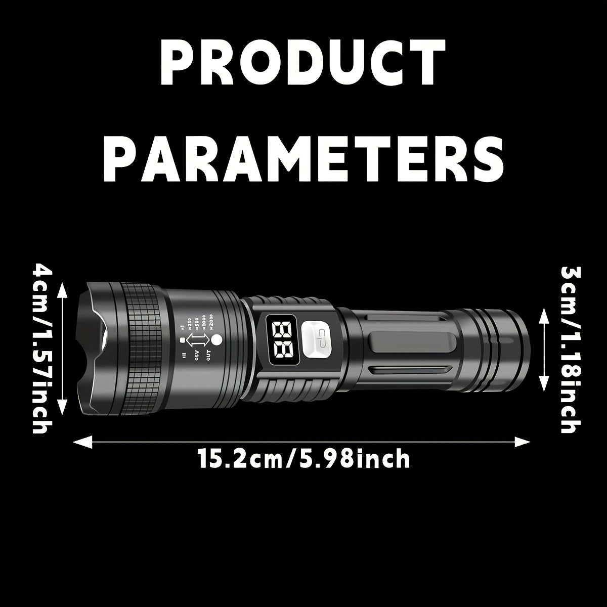 P900 LED Tactical Flashlight IP44, High Brightness Zoom Flashlight 800mAh Rechargeable Battery USB Charging Adjustable Beam Camping Outdoor Emergency Outdoor Gear Durable Structure