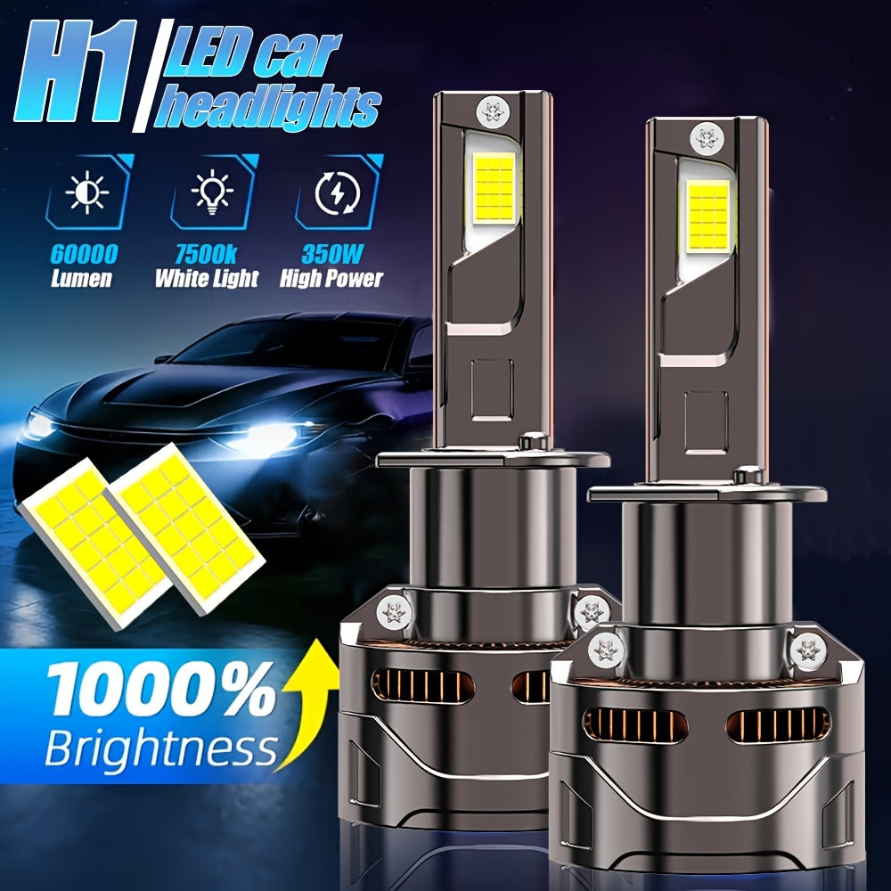 2-Pack Car LED Headlight Bulbs H1/H4/H7/H18/H8/H9/H11/H16/9005/HB3/9006/9012 1000% Brightness Increase No Battery High/Low Beam Integrated 60000 Lumens 7500K Color Temperature 12V-24V Voltage Fast Heat Dissipation Plug-and-Play H7 Model LED