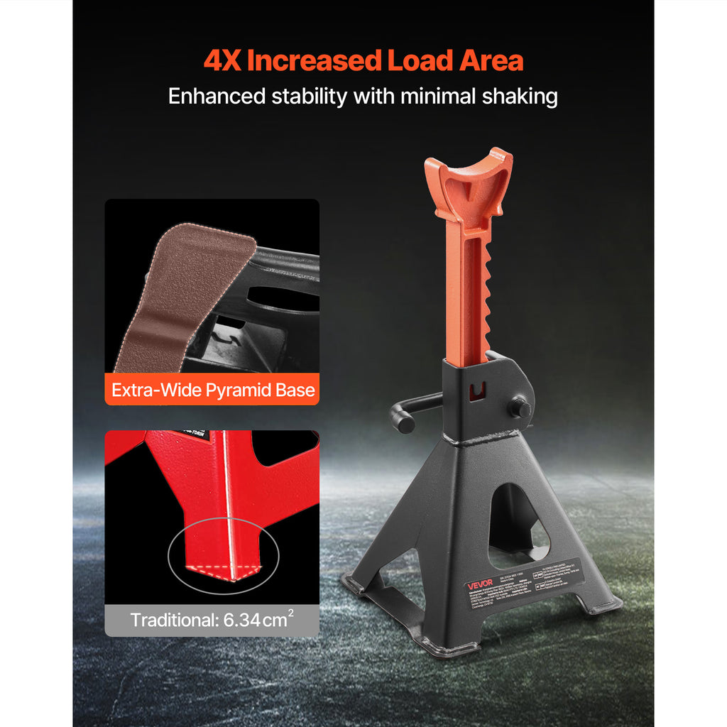 VEVOR Pneumatic Jack, 3 Ton (6,600 lbs) Capacity, 10.8-16.3 Inch Adjustable Height, Heavy Duty Steel Car Jack Stand with Locking Function for Lifting SUV, Pickup, Car & UTV/ATV, 1 Pair, Black & Orange