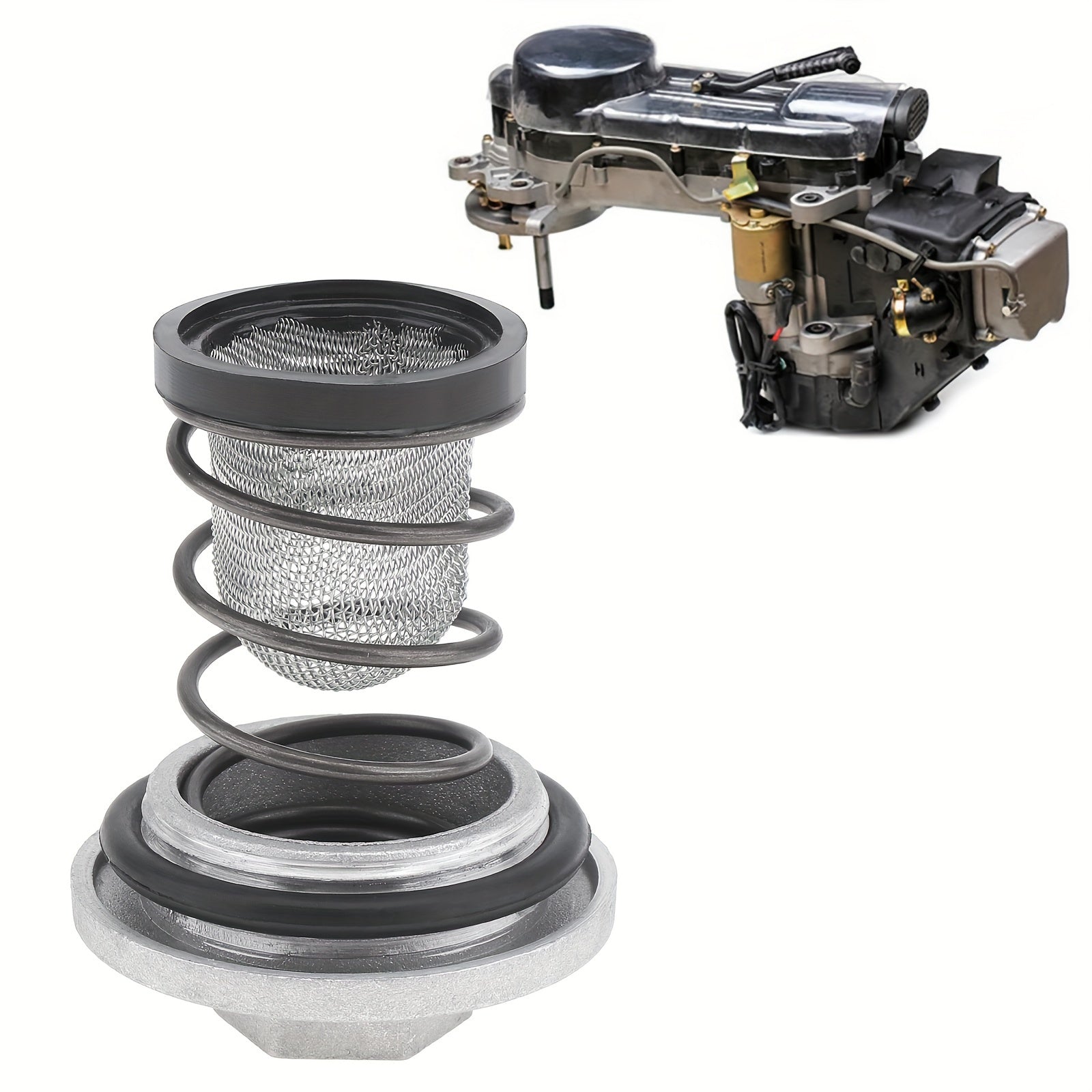 GY6 50cc 125cc 150cc Oil Drain Plug for QMB139 157QMJ Engine / Scooter – Complete Set with O-Ring, Spring, Oil Filter & Aluminum Oil Pan Screw Kit