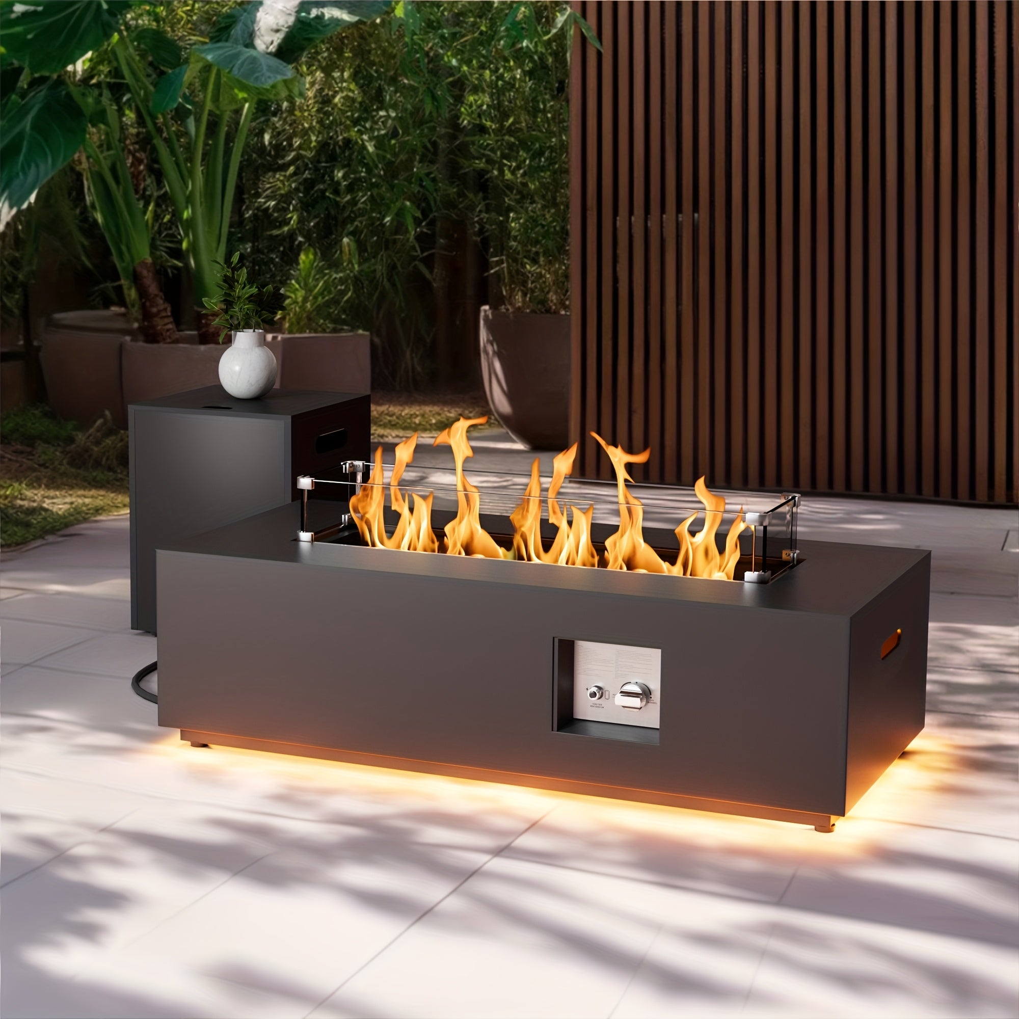 42-Inch Propane Fire Pit, 50,000 BTU Fire Pit Table, Outdoor Patio Rectangular Propane Fire Pit, Smokeless Heating Table