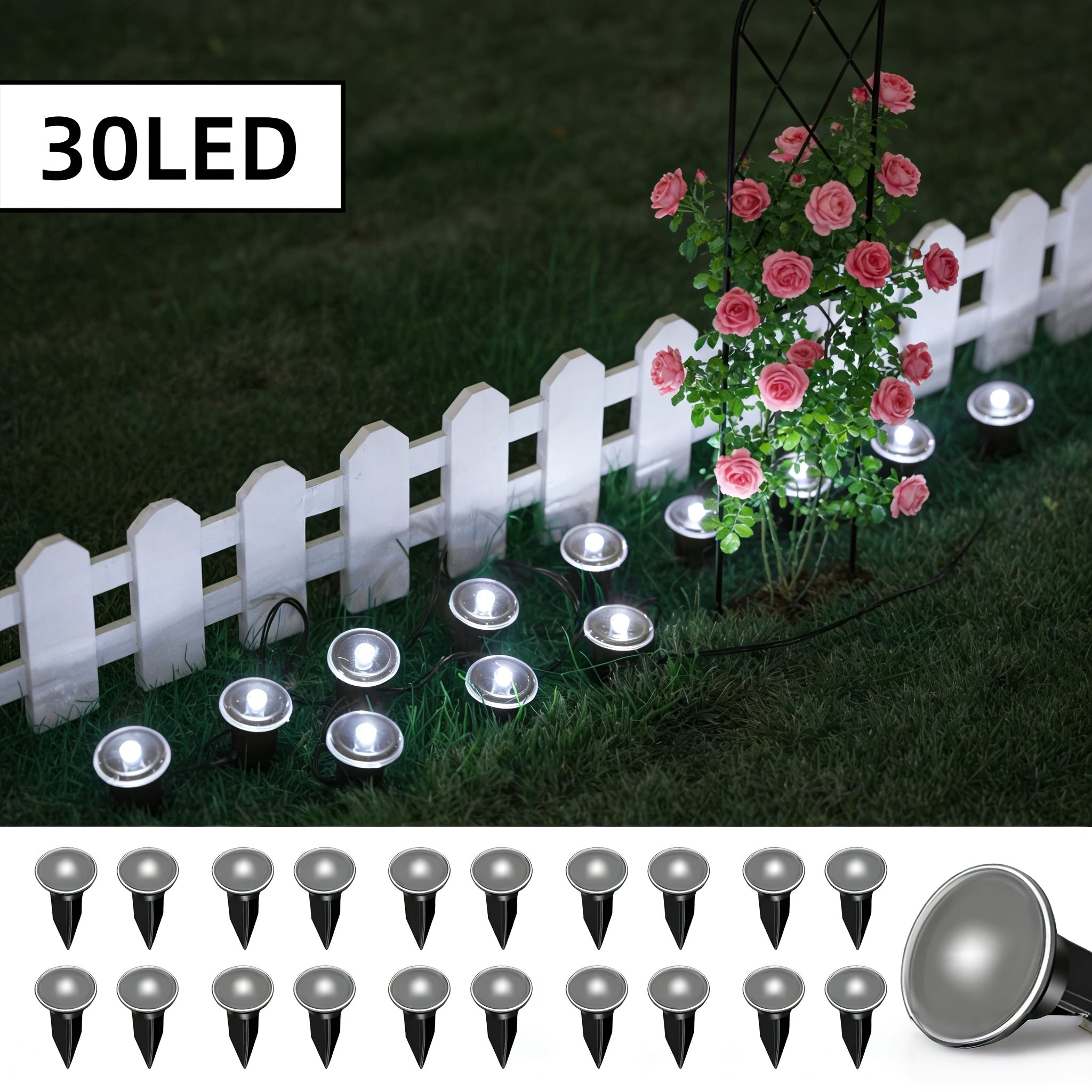 30 LED Outdoor Solar Lawn Light, IP44 Waterproof Ground Insert Lamp, String Lights for Garden Path, Patio, Lawn, Camping, Party, Wedding, Festival Decoration