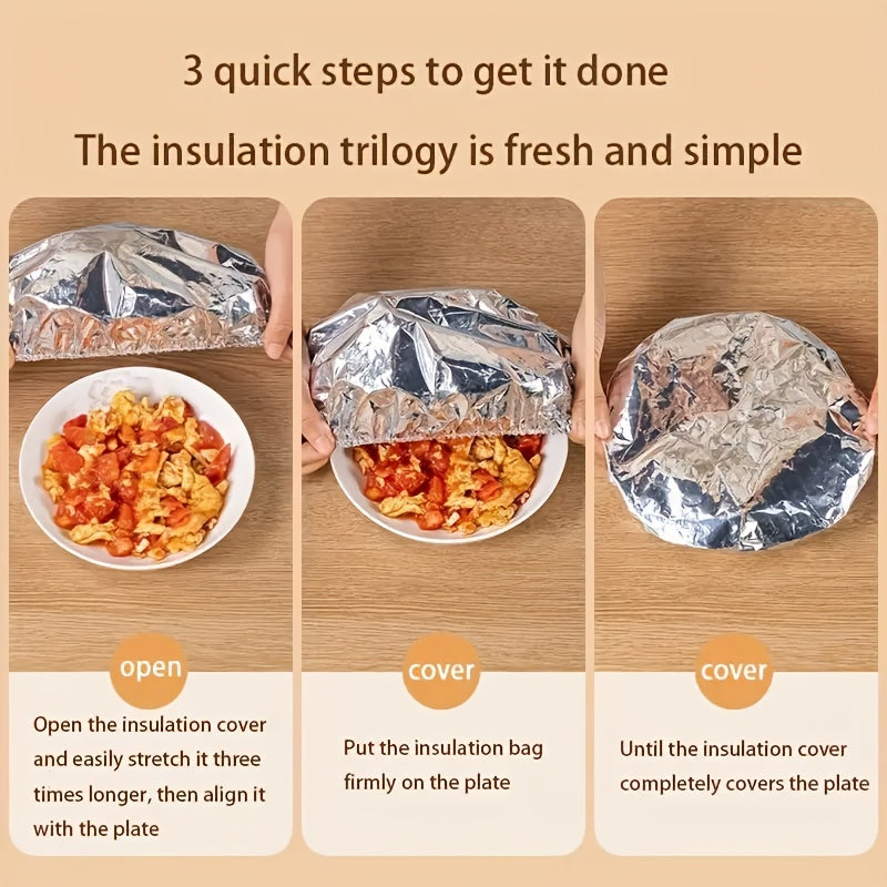 Food-Grade Reusable Foil Insulation Lid – Tabletop Heat Retention Cover, Aluminum Foil Lid, Kitchen Freshness & Heat Preservation Film Cover for Bowls, Plates, Dishes – Keeps Food Warm, Fresh, and Protects from Insects & Dust, Food Warming Equipment