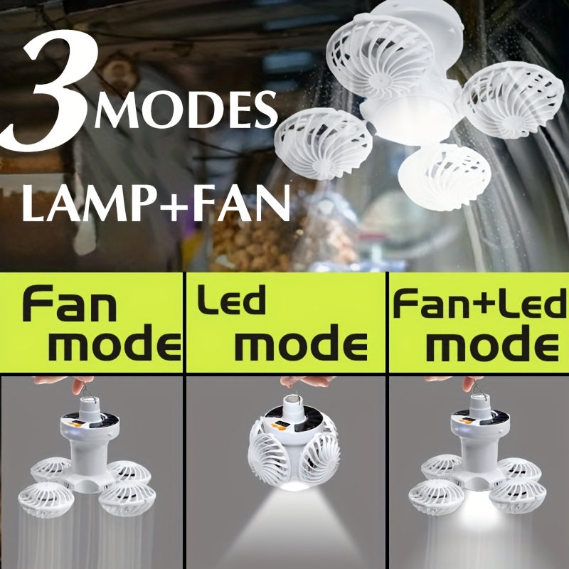 1Pc Solar & USB Rechargeable Tent Light, Portable LED Fan Light, 3 Modes Outdoor Camping Lantern, Emergency Work Light with Hook, Power Indicator, Foldable Emergency Flashlight, Ideal for Fishing, Hiking, BBQ and Outdoor Lighting