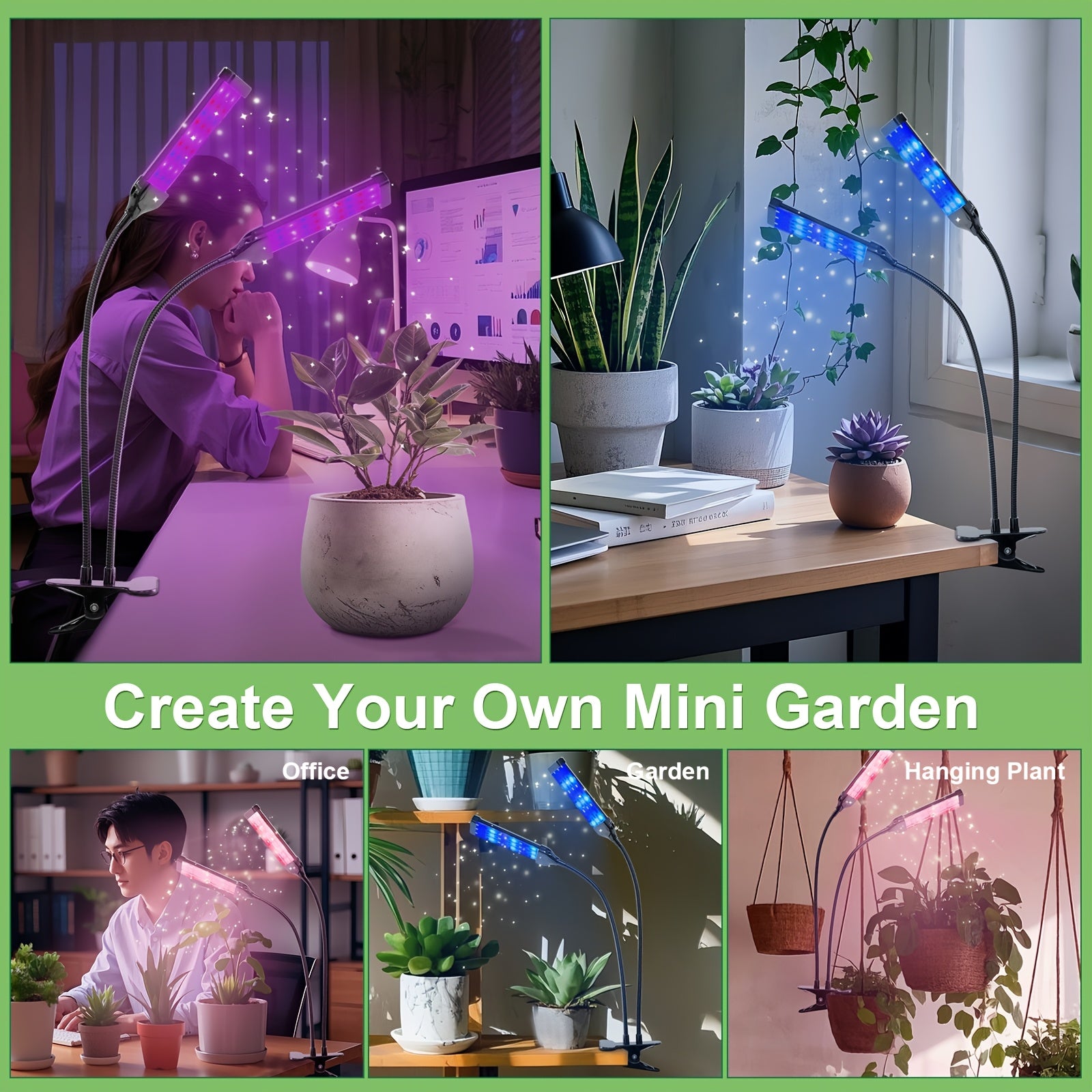 2-in-1 Full Spectrum LED Plant Grow Light, USB Powered with Timer & Dimmable Function, 3 Lighting Modes, Smart Sensor Timer Dual Wavelength Design, Indoor Potted Plant Desk Lamp for Home Office, Compatible with Smart Devices