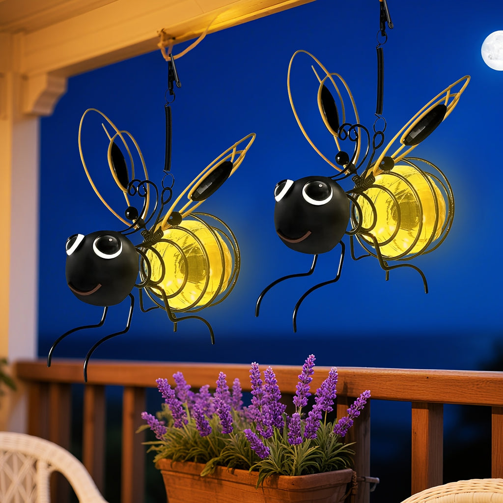 Outdoor Bee Lighting Decoration - Solar Hanging Bee Decoration with Flexible Spring Outdoor Hanging Solar Light, for Garden Decoration, Courtyard, Yard, Porch & Birthday Gift (Yellow)
