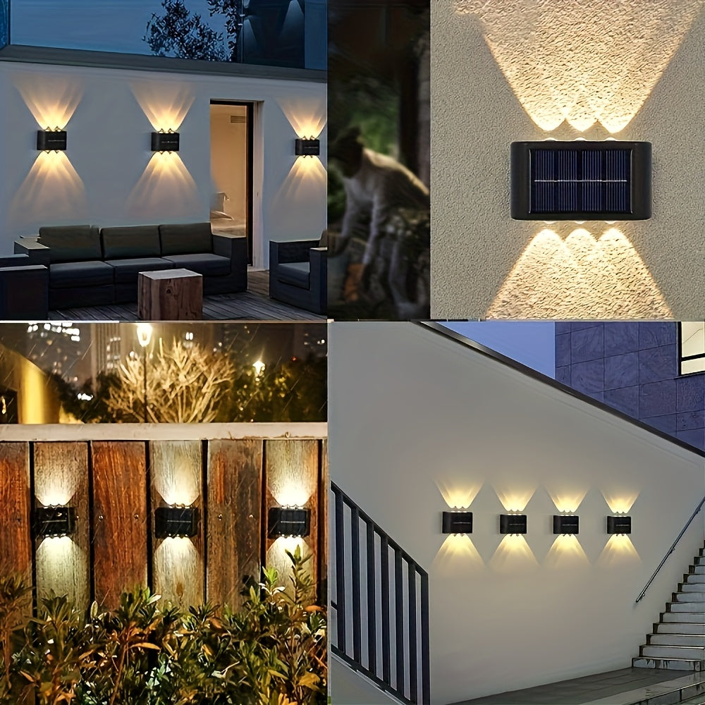 2-pack solar LED lights, outdoor solar spotlights, landscape balcony exterior wall decorative solar wall lights, outdoor exterior wall mounted lights, dusk to dawn, suitable for outdoor garden walls, pathway wall lights, warm/cool color optional