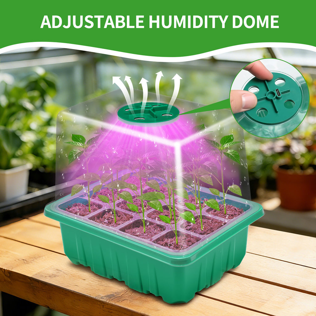 Seedling Tray with Grow Light, Drainage Holes Design, USB Powered LED Plant Grow Light, Ideal for Indoor Seedlings Flowers Greenhouse Plant Tray