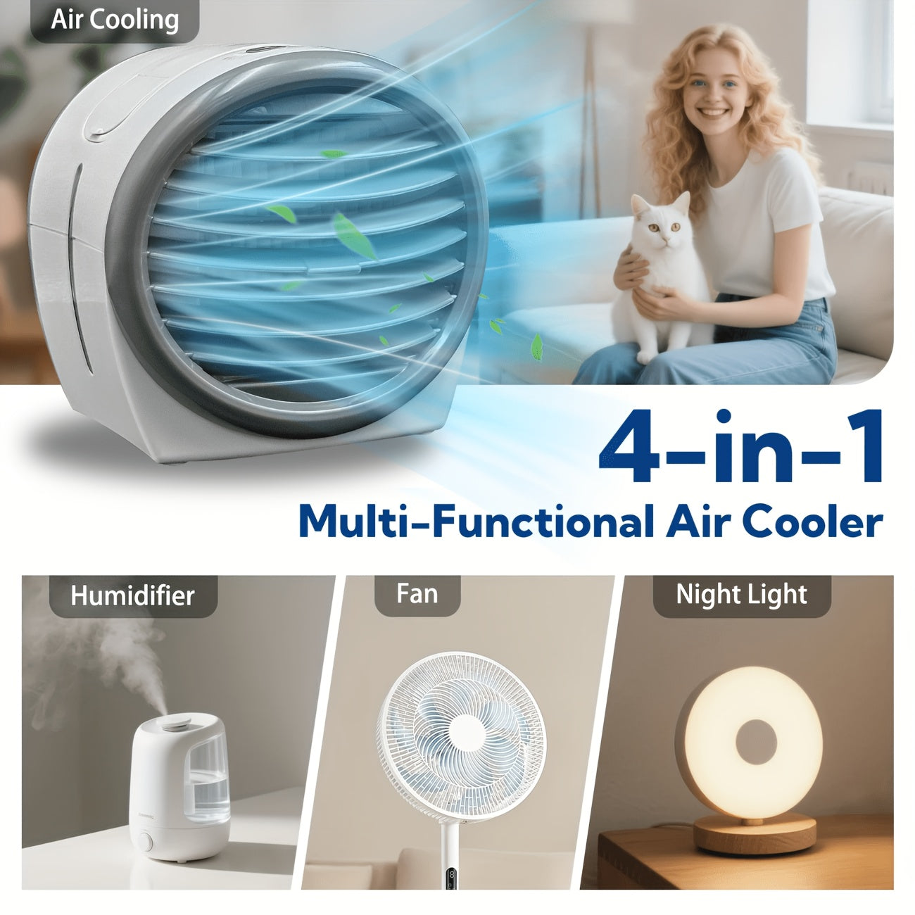 Portable Desktop Air Cooling Fan with Humidifier, USB Powered, 16.91oz Large Water Tank, 3-Speed Adjustable Wind, Adjustable Mist Output, Essential Cooling Device for Home and Office