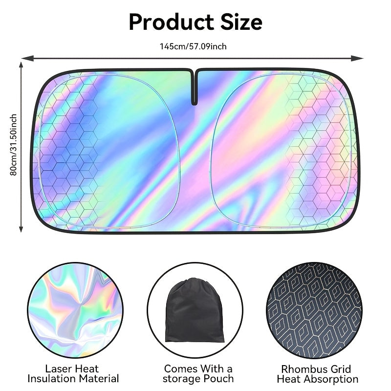 2026 New Portable Car Windshield Sunshade, 31.5*55.91" Titanium Silver, Foldable Four-Layer Diamond Mesh Sunshade, Heat Insulation & UV Protection, Easy to Install, Fits Most Vehicles