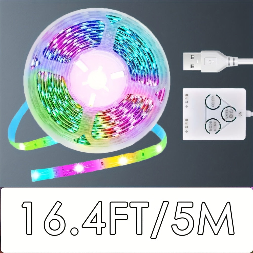3.3英尺/1米-100英尺/30米 LED灯带，5V RGB LED灯，带3键遥控器，亮度可调，颜色可变，非常适合电视、客厅、卧室或派对环境（USB供电）