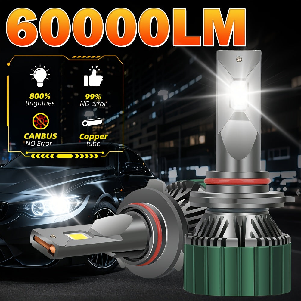 LSLIGHT H4 H7 LED Headlights 2-Pack, High Power, Canbus Compatible, H11 H1 9005 HB3 9006 HB4 Turbo Light, Emits 6000K White Light, Suitable for Cars, Ideal for Fog Lights, No Battery Included