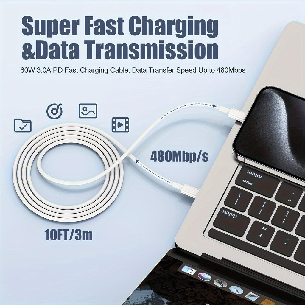 for iPhone 15 Charger Fast Charging, 3Pack 20W Dual Port USB C Charger Block with 10ft Long USB C to C Charging Cord Compatible for iPhone 15/15 Plus/15 Pro/15 Pro Max, iPad Pro/Air/Mini