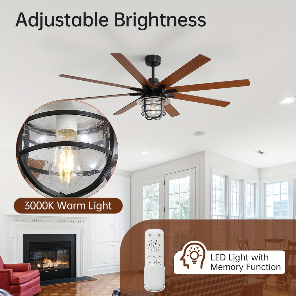 Sofucor 66 Inch Large Ceiling Fan with Light, 8 Blades Ceiling Fan with E26 Bulb & Remote Control, Ideal for Living Room & Dining Room, Ceiling Fan with Light