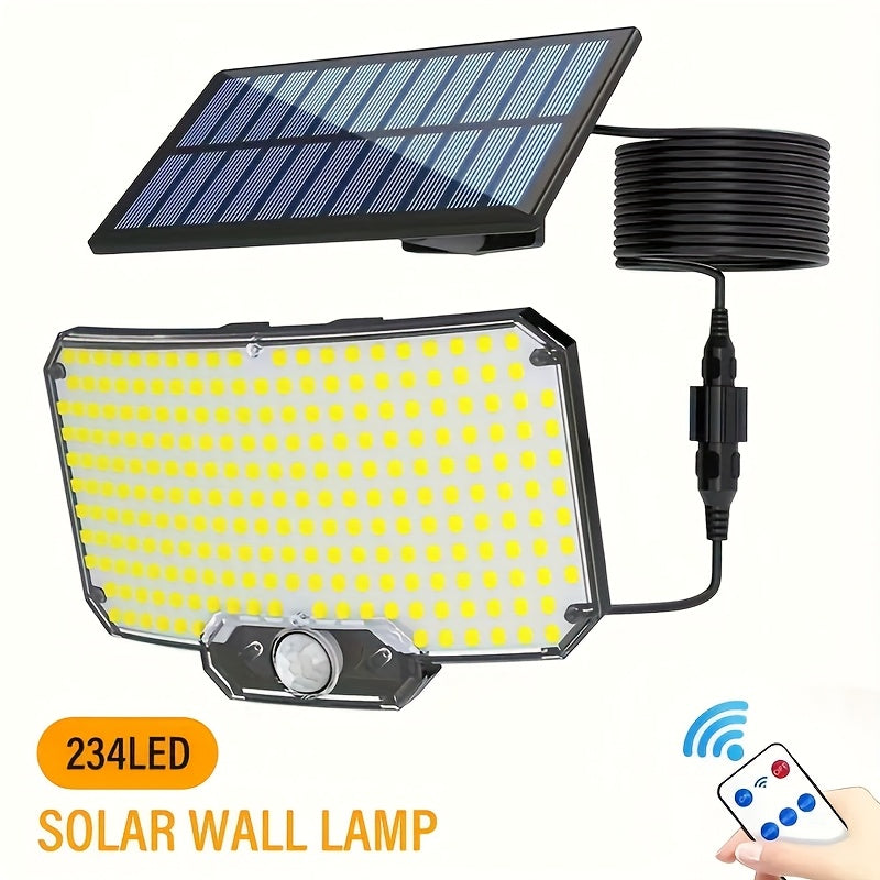 1-Piece 234 LED Split Solar Light, Outdoor Solar Wall Light, Human Shape Detection Lighting, Adjustable Modes and Angle, Motion and Light Detection, Street Light, Suitable for Garden, Path, Entrance, Roof, Patio and Emergency Lighting