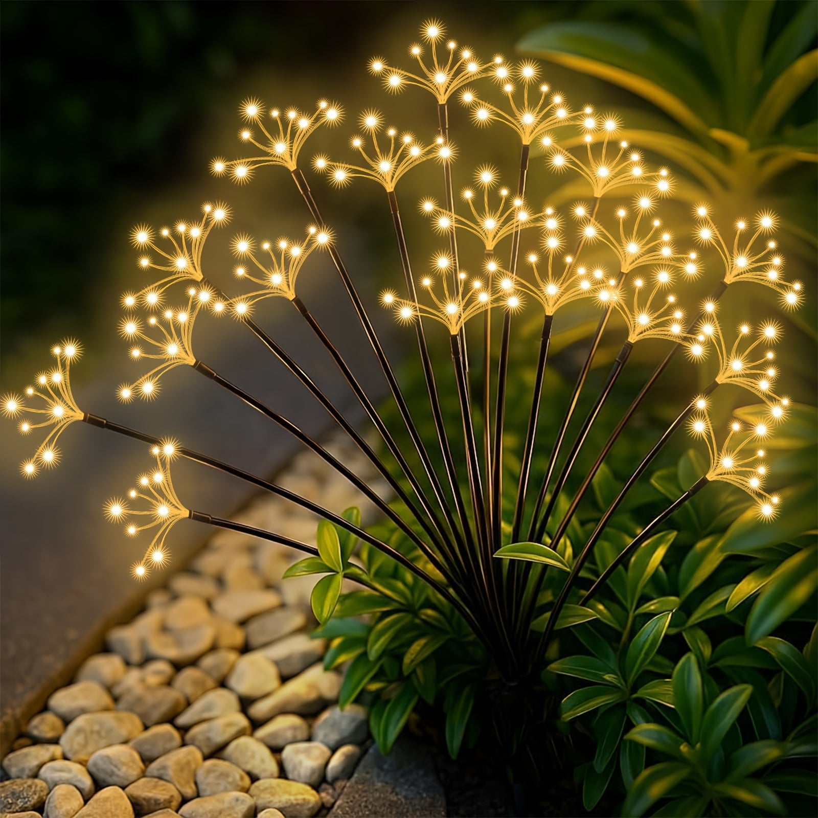 4-Pack Solar Garden Light Outdoor LED, Flickering Solar Fireworks Light, 2 Modes, Solar-Powered Decorative Swaying Light, Suitable for Courtyard, Walkway, Patio, Flower Bed, Camping, Party, Christmas Gift Decoration