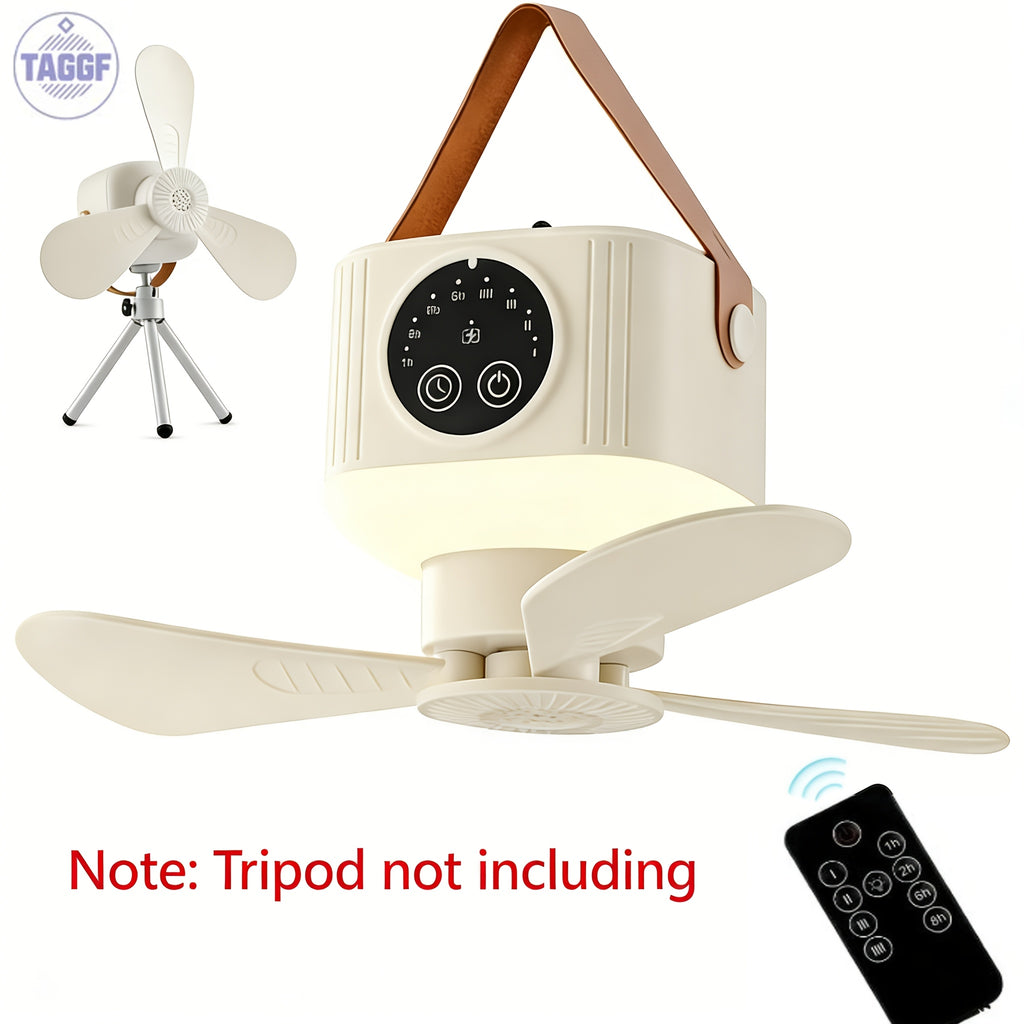 Outdoor Portable USB Rechargeable Camping Fan with LED Lantern, 3 Speed Levels, 8 Hours Timer, Remote Control, Hanging Mini Fan, Essential for Tent RV Camper Home Office Hiking Travel, Camping Gear Emergency Kit
