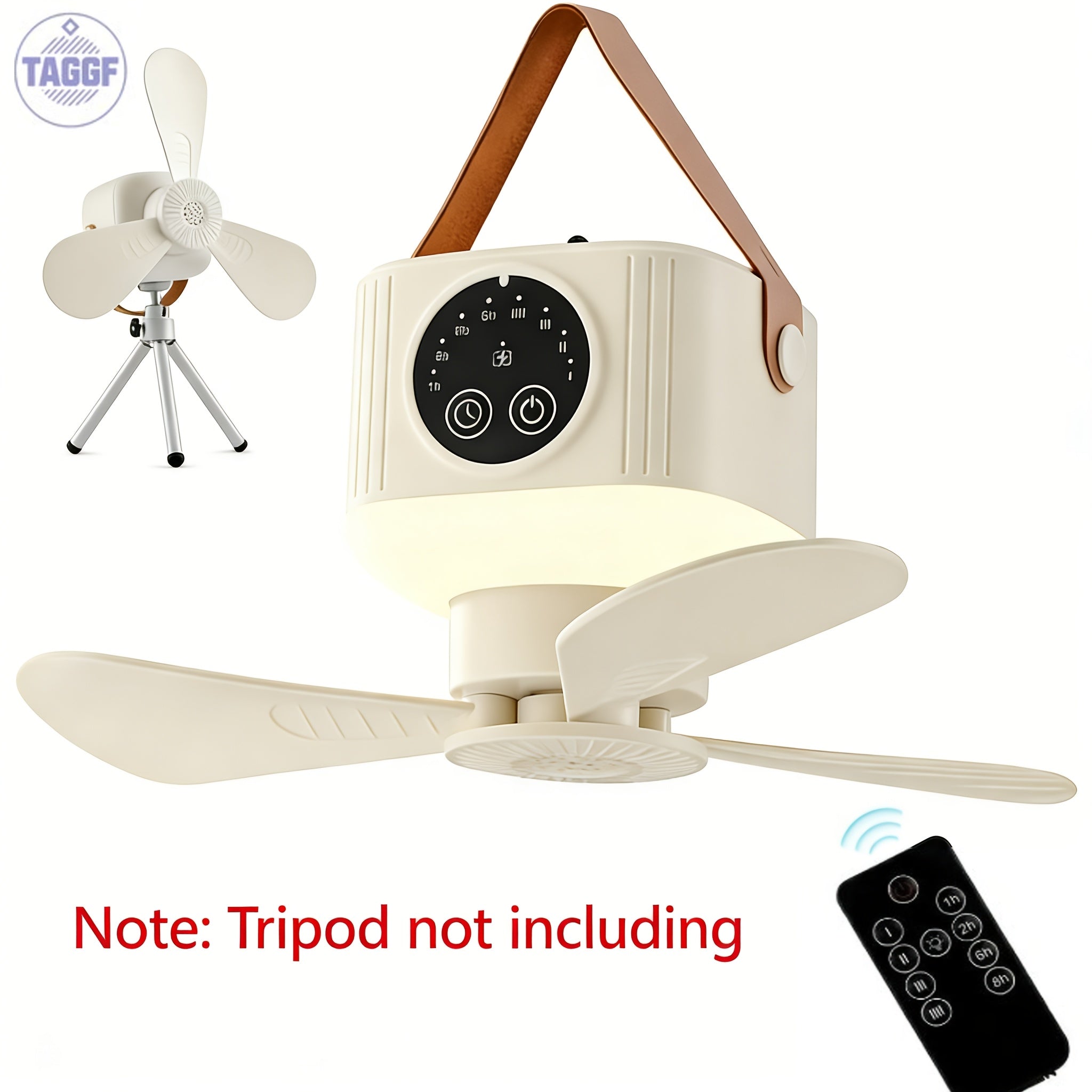 Outdoor Portable USB Rechargeable Camping Fan with LED Lantern, 3 Speed Levels, 8 Hours Timer, Remote Control, Hanging Mini Fan, Essential for Tent RV Camper Home Office Hiking Travel, Camping Gear Emergency Kit