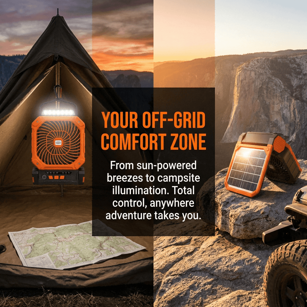 Multifunctional Outdoor Portable Fan, Solar & USB Dual Charging, High Airflow Timing Function, Perfect for Fishing Camping Use