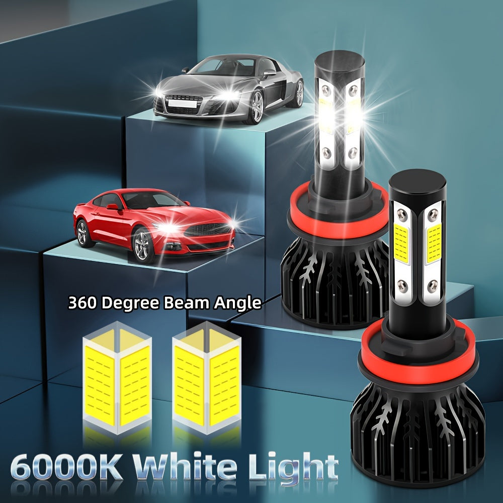2 High/Low Beam Headlights, Luminous Intensity 30000 Lumens, 8000K Ice Blue Light, Equipped with 4 Side COB Chips, Including Models 9005/HB3, 9006/HB4, H4, H7, H11, H13, 9004 and 9007, No Battery Included