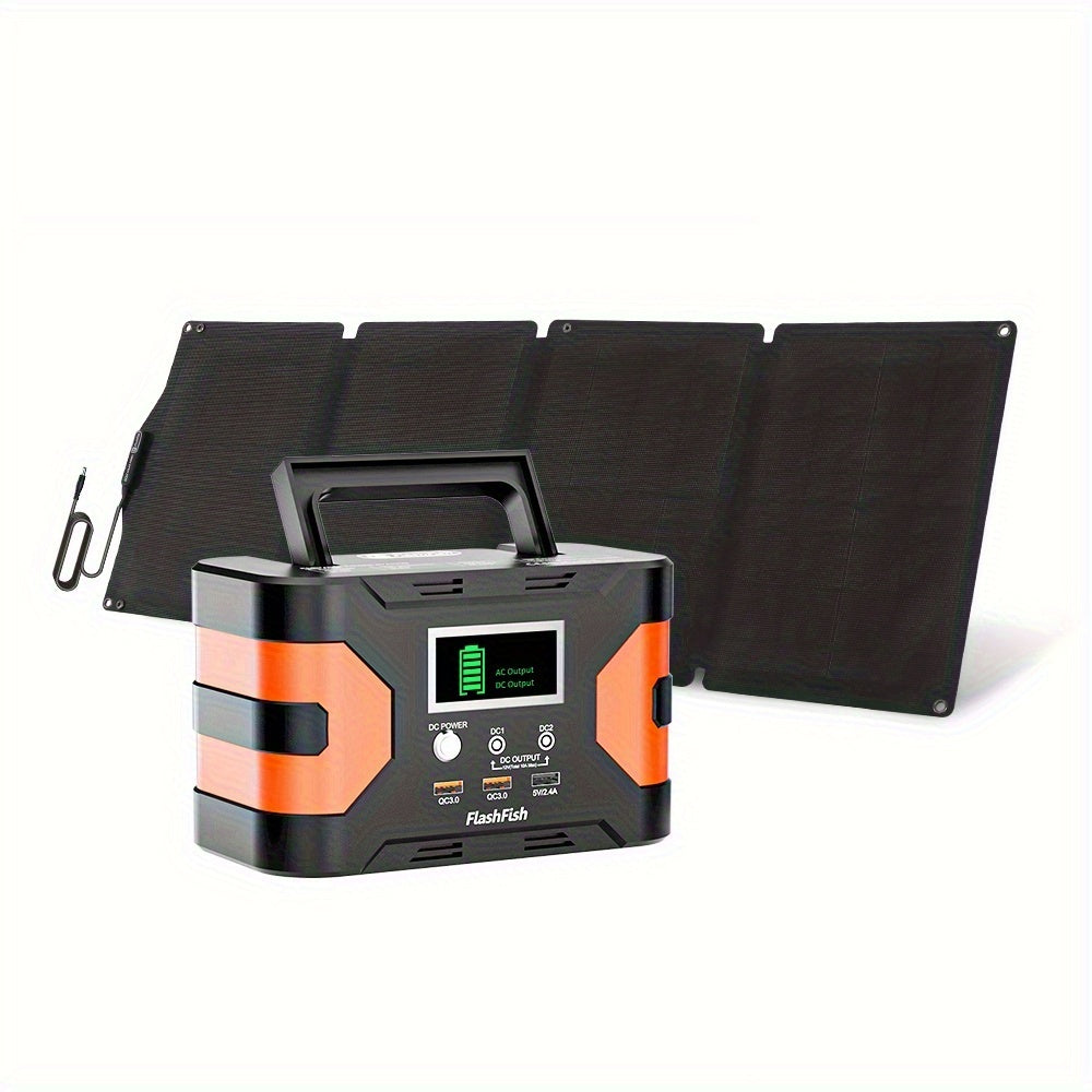 可攜式電源站 120W/150W/200W 峰值 露營太陽能發電機 98/166/172.8Wh 電源供電器，含 30/60W 太陽能板，具備 110V AC 插座和多重輸出 LED 手電筒，適用於 CPAP 家用露營 颶風 緊急情況 聖誕禮物