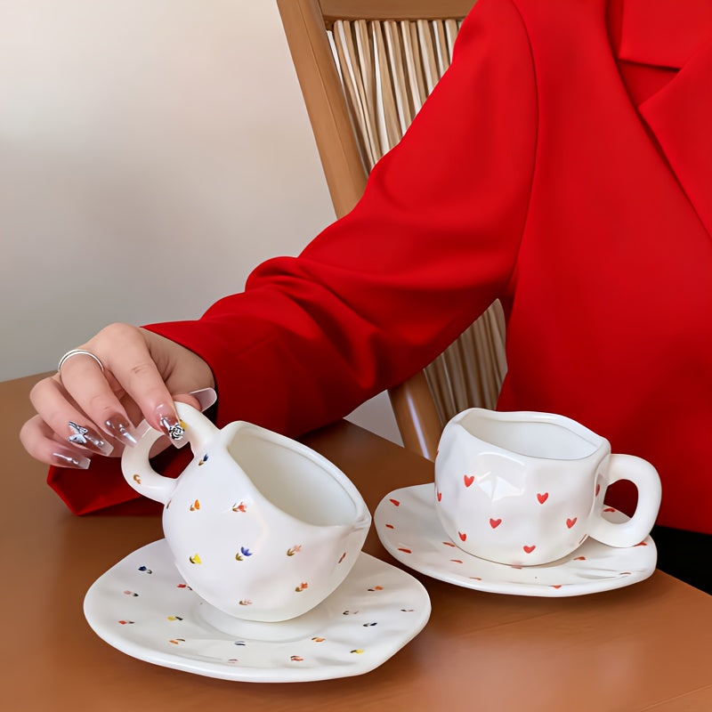 High-Quality Ins Style Youthful Feel Cup Holder, Ceramic Coffee Cup, High-Appeal Afternoon Tea Cup Set with Saucer, Capacity 8.45oz, Comfortable Grip, Perfect for Holiday Gifts