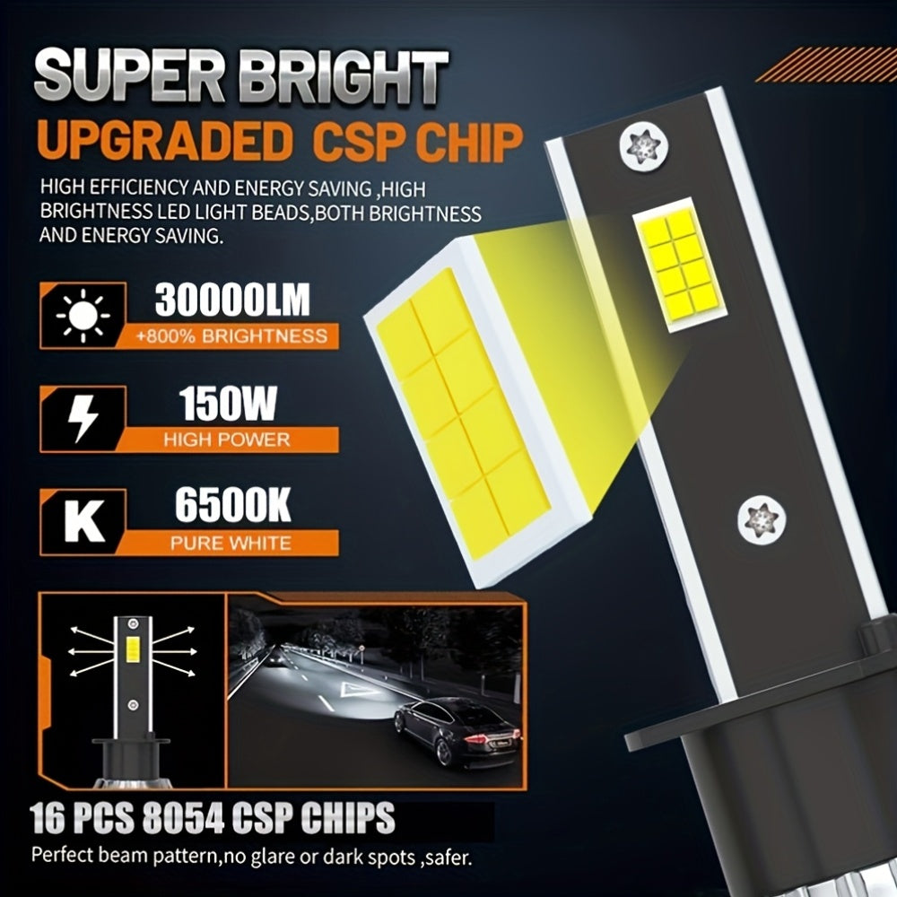 2Pcs H11 H4 H7 H1 Super Bright Car LED Headlight Bulbs Canbus LED Car Headlights 30000LM Mini Car LED Light Extra Large LED Chips Ultra Durable