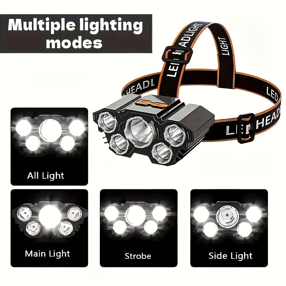 2 Pack Rechargeable Headlamp, 5LED Super Bright Headlamp Flashlight, Lightweight USB Charging Head Light, 3 Lighting Modes for Outdoor Camping Running Hiking Fishing