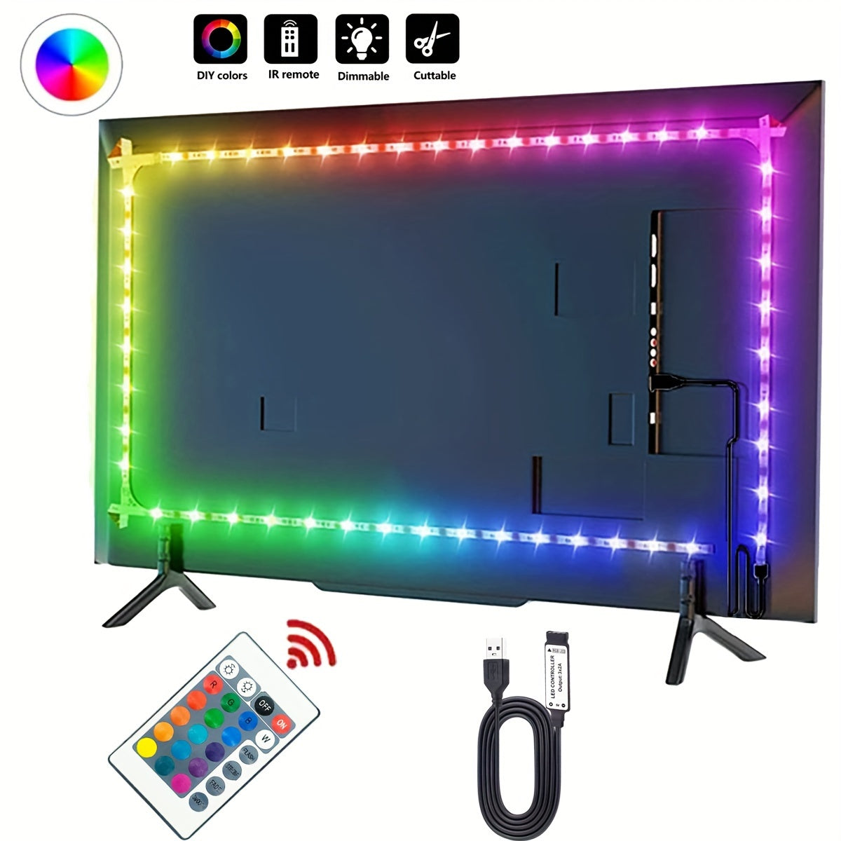 1套USB DIY背光电视灯带，1米-5米（3.28FT to 32.8FT ）SMD 3535 LED家庭装饰柔性橱柜灯