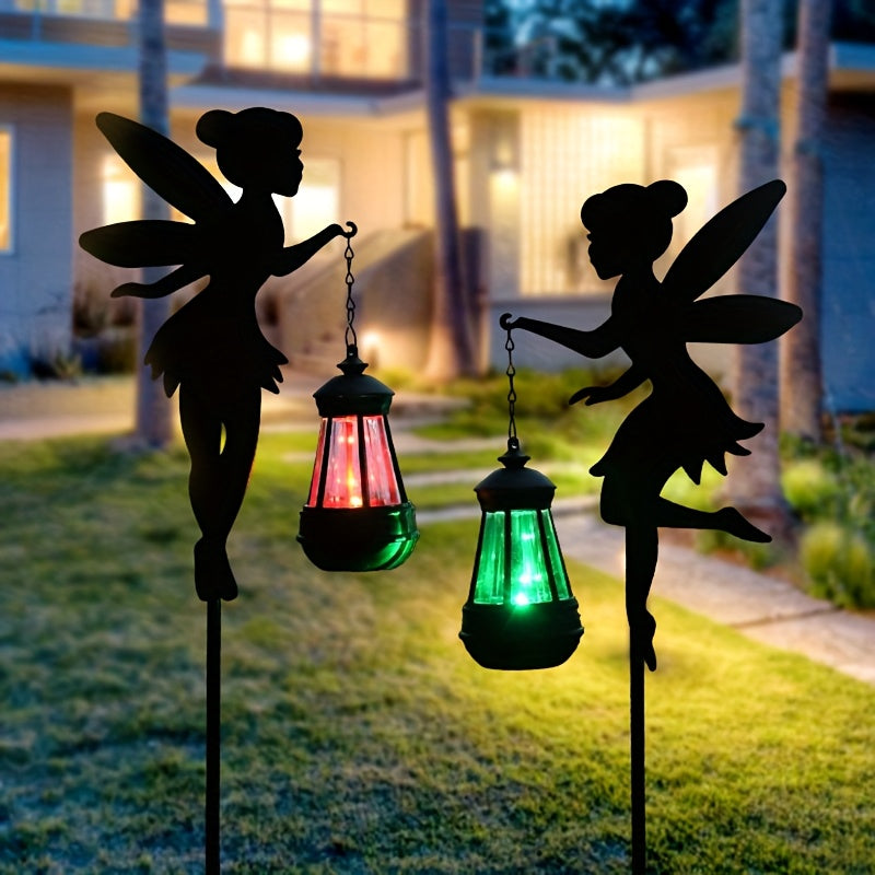 2-Piece Solar Fairy Shadow Light - Perfect Floor-Standing Decoration for Garden, Colorful Garden Ornament, IP44 Splash-Proof Solar Charging, Suitable for Outdoor Spaces, Camping Decoration, Valentine's Day Gift (Colorful Light / Warm Light)