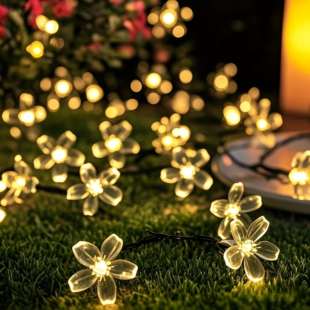 Solar Cherry Blossom String Light 100/50/20 LED Beads Flower Decorative Fairy Light Outdoor 8 Modes IPX4 Waterproof Fence Lawn Garden Trees Wedding Halloween Christmas Decorative Light