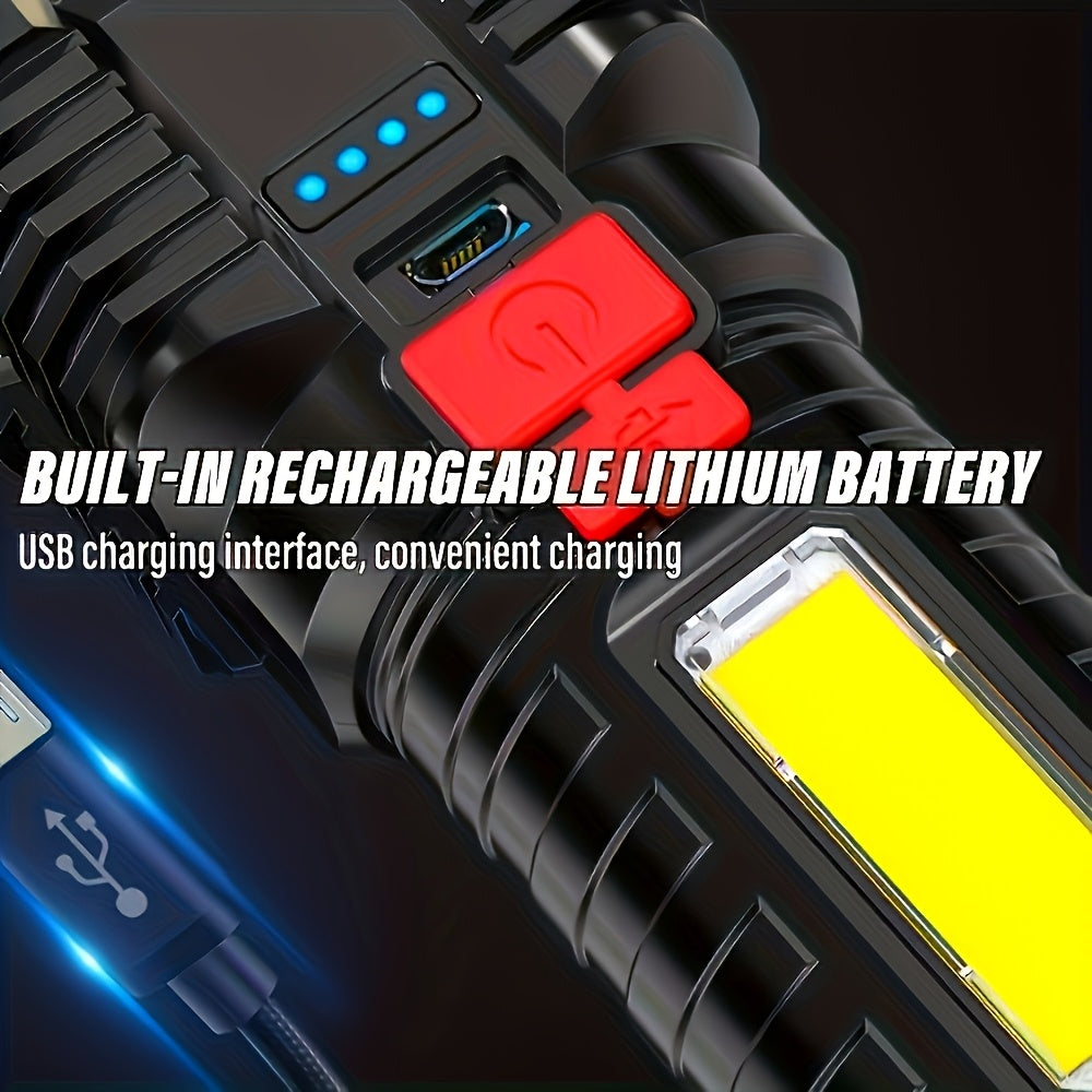 1Pc High Brightness Handheld Flashlight, Rechargeable Camping Lantern with COB Side Light, 4 Lighting Modes, Suitable for Camping, Hiking, Outdoor Activities and Home Emergency Use