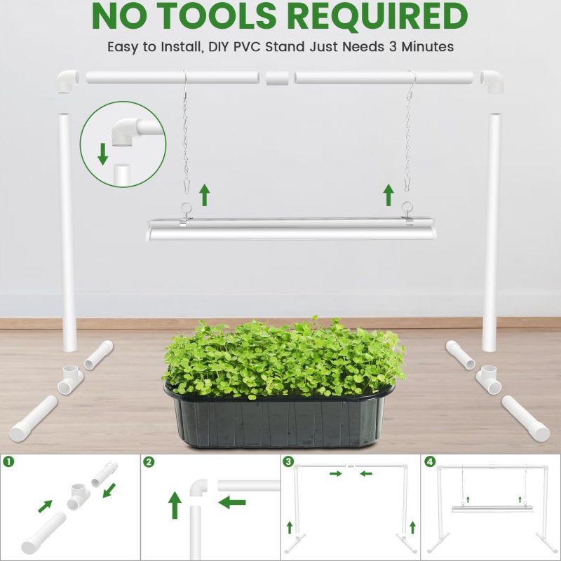 Seedling Grow Light with Stand, 2FT T5 Full Spectrum Indoor Plant Lamp, 32W 144 LEDs High Output Seedling Light Kit, Height Adjustable with On Off Switch