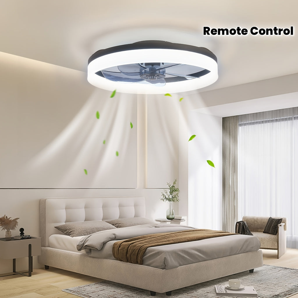 Modern Low Profile Ceiling Fan with Light and Remote, 19.7 Inch, Adjustable Color Temperature & 6 Speed Settings, Black, for Bedroom, Room & Living Room