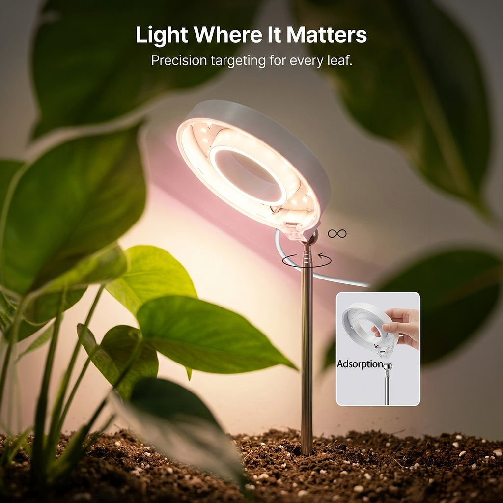 3-Pack Indoor Plant Grow Light, 720° Magnetic Mount Head, Full Spectrum, Height Adjustable, 3/6/9H Timer & Brightness Dimmable, for Tall Floor Plants, White